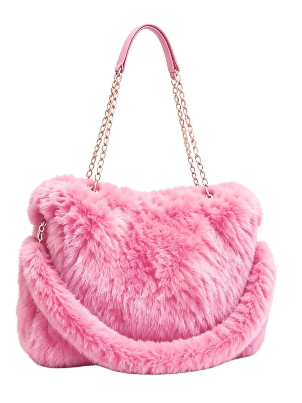 NEW RELEASE! Pink Faux Fur Shoulder Bag with Chain Strap